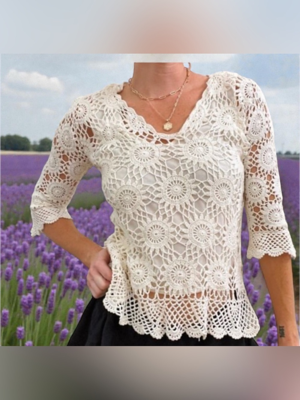 Joseph Cream Crochet Lace V-Neck Blouse